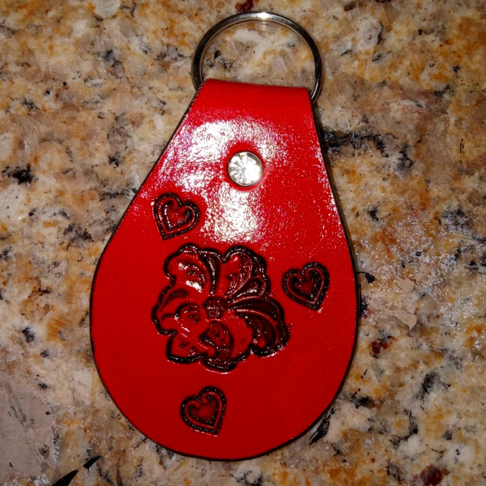 Red Leather Handcrafted Lily keychain
